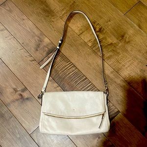 Kate Spade textured all leather fold over off white/beige shoulder bag.